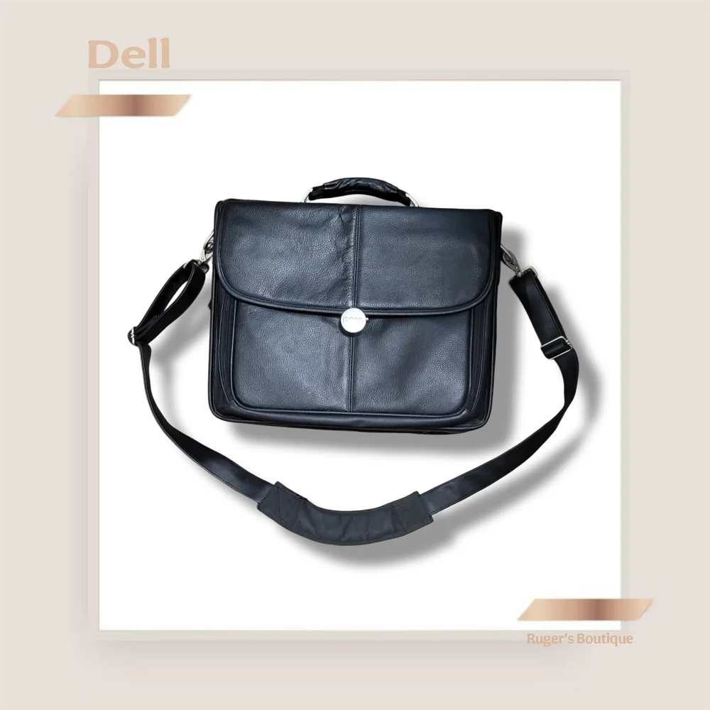 🌿Vintage Dell Stylish Mens Roomy Black Leather Computer Briefcase - Amazing!